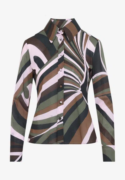 Pucci Iride Print Long-sleeved Shirt In Black