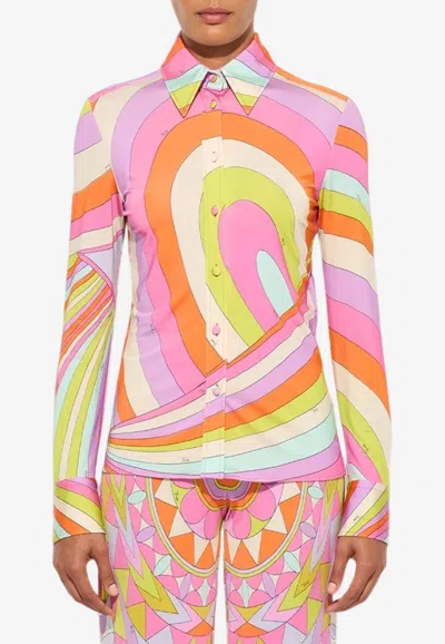Pucci Iride Print Long-sleeved Slim Shirt In Multi