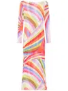 Pucci Multicolor Tulle Long Dress In Green
