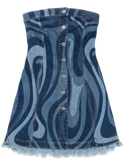 Pucci Iride-print Mini Dress In Blue