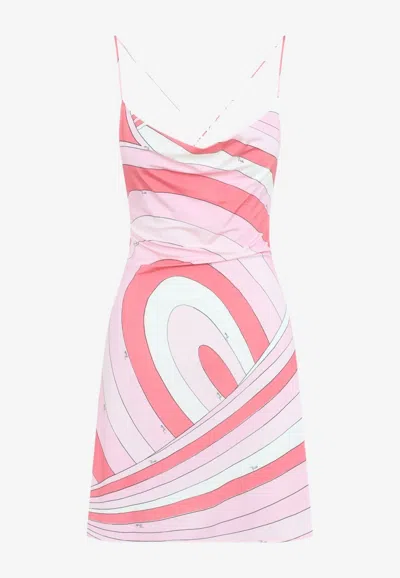 Pucci Iride-print Cowl-neck Dress In Pink