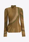 Pucci Iride Print Mock-neck Top In Gold