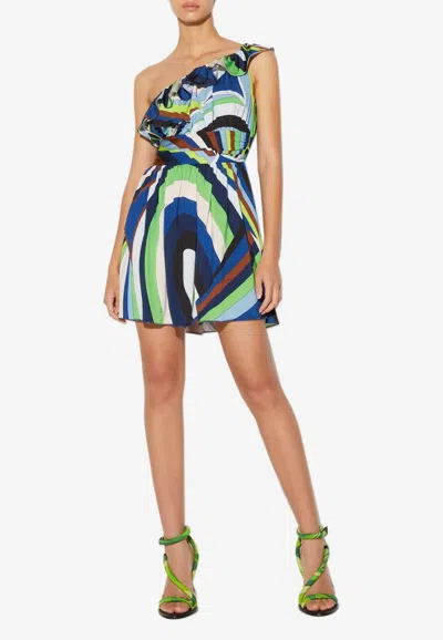 Pucci Iride Print One-shoulder Mini Dress In Multicolor