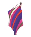 Pucci Iride Print One-shoulder Swimsuit In Blue