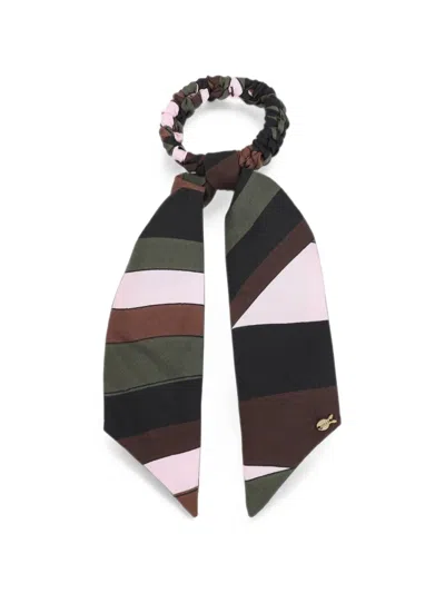 Pucci Iride Print Silk Hair Tie In Black