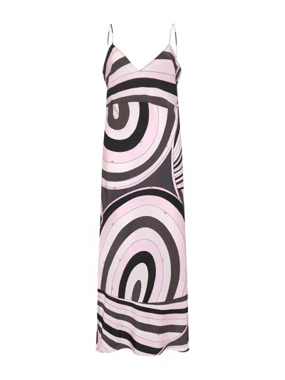 Pucci Iride Print Silk Lingerie Long Dress In Black