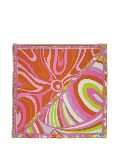 Pucci Iride Print Silk Scarf In Orange