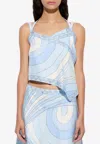 Pucci Iride Print Asymmetrical Silk Top In Blue
