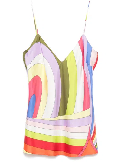 Pucci Iride-print Silk Top In White