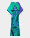 Pucci Iride-print Silk Twill Maxi Dress With Cape In Multi