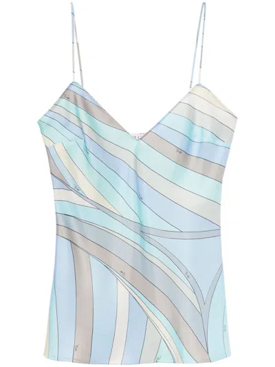 Pucci Iride-print Silk-twill Top In Blue