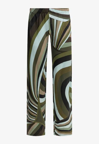 Pucci Iride Print Straight-leg Pants In Green