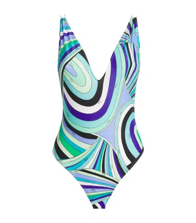Pucci Iride Print Swimsuit In Blue