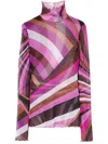 Pucci Printed Sheer Long Sleeve Top In Pink