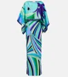 Pucci Iride Print Long Silk Dress With Cape