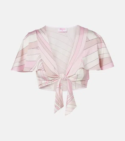 Pucci Iride Satin Jersey Crop Top In Pink