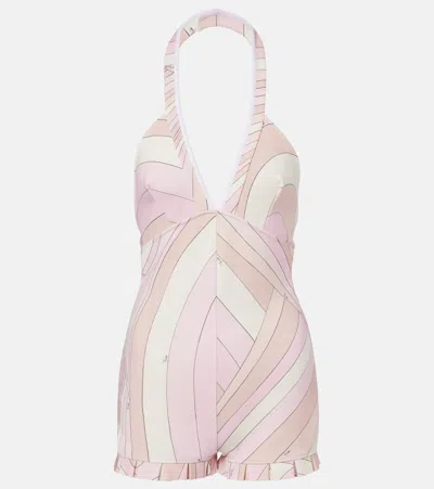 Pucci Iride Satin Jersey Romper In Pink