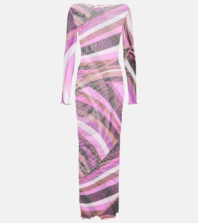 Pucci Iride Sheer Tulle Maxi Dress In Purple