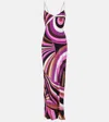 Pucci Printed Crepe De Chine Long Dress In Multicolor