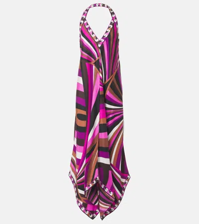 Pucci Iride Silk Twill Maxi Dress In Pink
