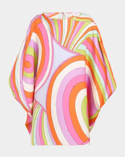 Pucci Iride Silk Twill Mini Caftan Dress In Multi