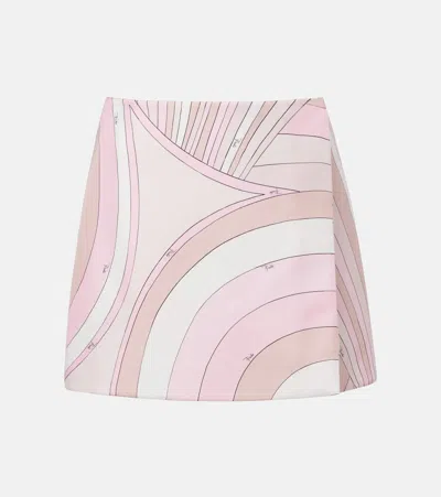 Pucci Iride Silk Twill Miniskirt In Pink