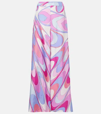 Pucci Iride Silk Twill Wide-leg Pants In Pink