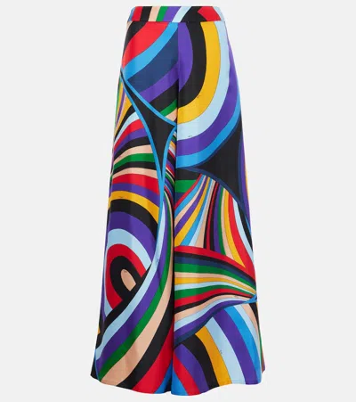 Pucci Iride Silk Twill Wide-leg Pants In Multicolour