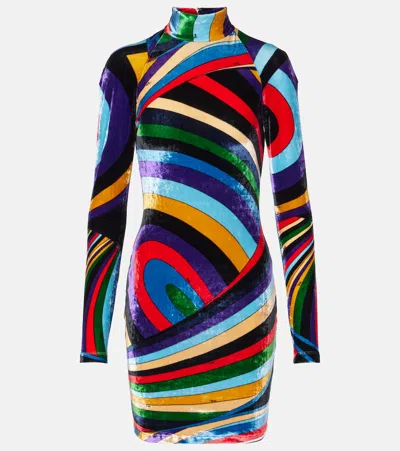 Pucci Iride Velvet Minidress In Multicolor