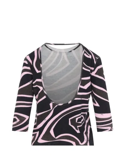 Pucci Iride-print Backless Sweater In Black