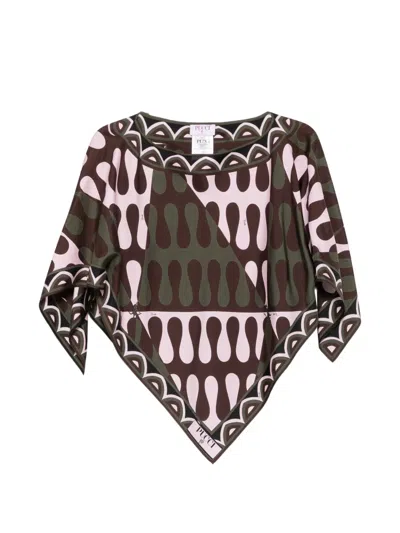 Pucci Silk Printed Boat Neck Cape Blouse In Multi