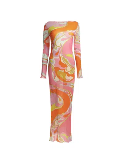 Pucci Iride-print Boat-neck Dress In Pink