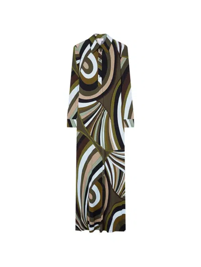 Pucci Iride-print Chemisier Dress In Green
