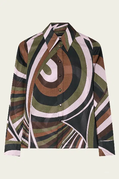 Pucci Iride-print Cotton Muslin Shirt In Khaki Pink In Pattern