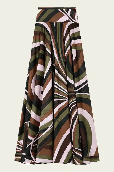Pucci Iride-print Cotton Muslin Skirt In Khaki Pink In Multi