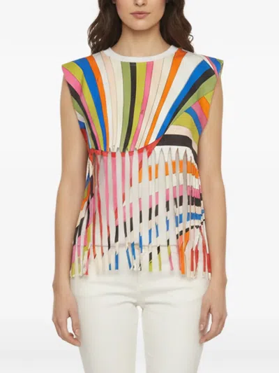 Pre-owned Pucci Iride-print Fringe-trim Top In Neutrals