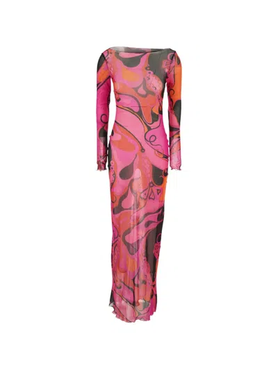 Pucci Iride-print Long-sleeve Dress In Pink
