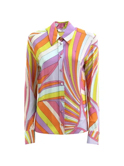 Pucci Iride-print Long-sleeve Shirt In Pink