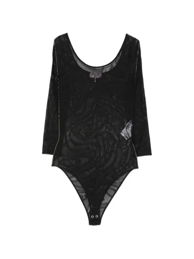 Pucci Iride-print Mesh Bodysuit In Black