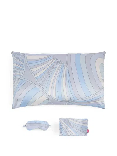 Pucci Iride-print Satin Night Set In Blue