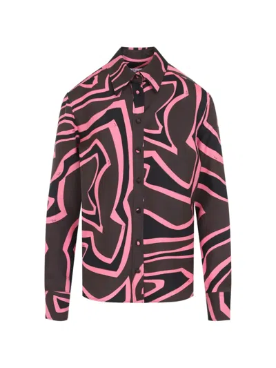 Pucci Iride-print Silk Shirt In Brown