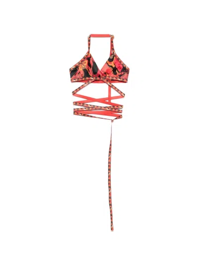Pucci Iride-print Wrap-around Bra In Orange