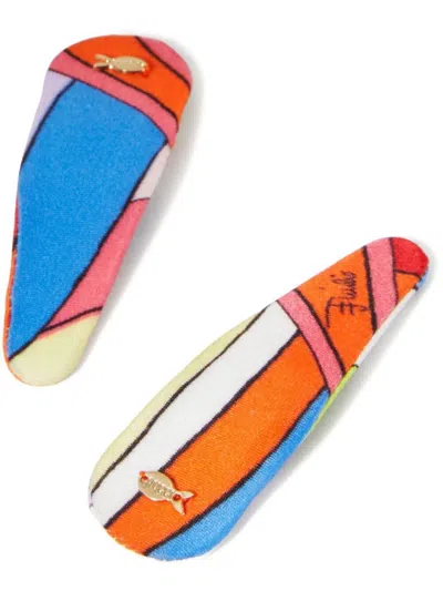 Pucci Iride-print Hair Clips (set Of Two) In Multicolour