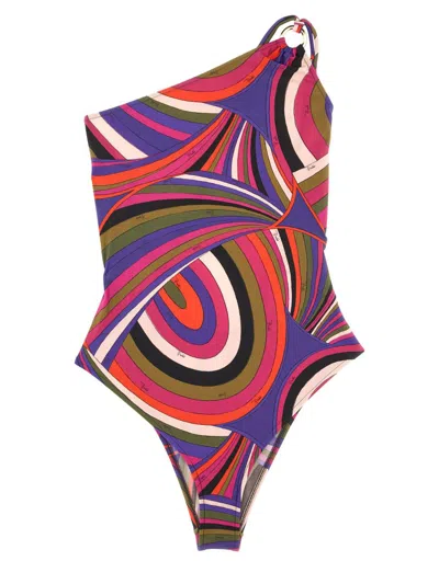 Pucci Iris Print One-shoulder Swimsuit In Multi