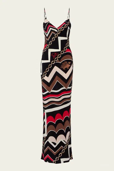 Pucci Istrice-print Long Dress In Gold Red In Multi