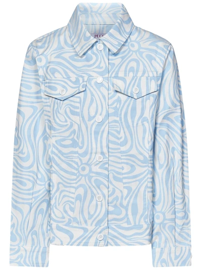 Pucci Kids' Jacket With Marble Finishes In Clear Blue