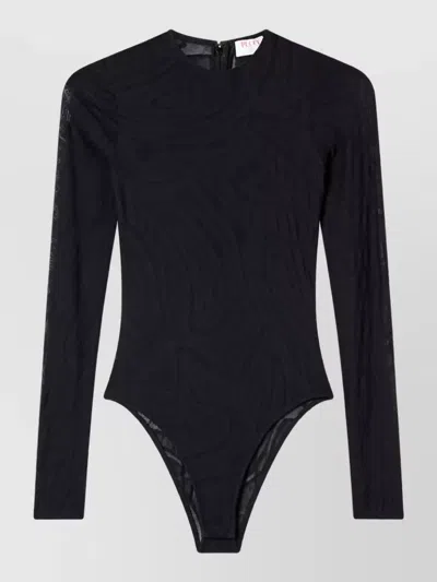 Pucci Jacquard Tulle Long-sleeve Bodysuit In Black