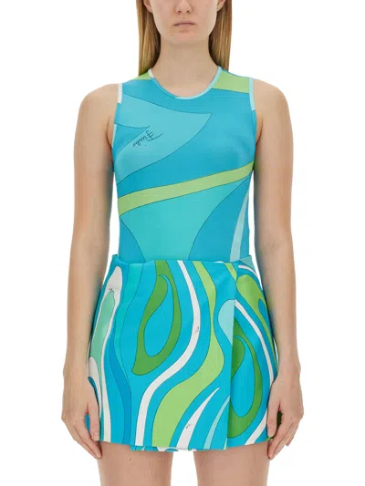 Pucci Jersey Tank Top In Azure