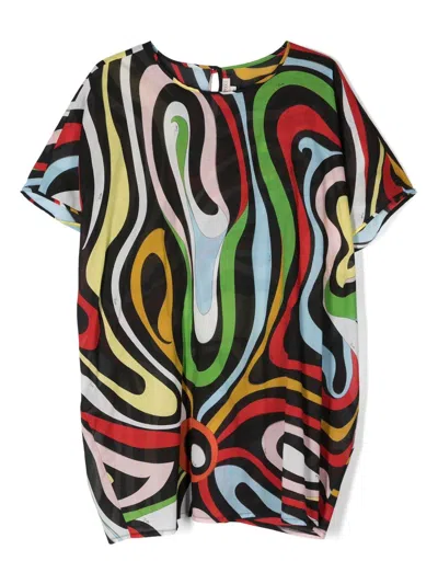 Pucci Junior Kids' Abstract-print Short-sleeved Dress In Black