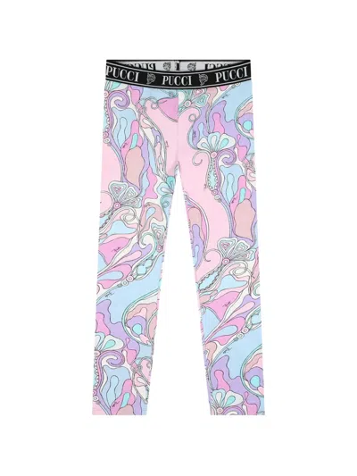 Pucci Junior Kids' Abstract-print Logo-waistband Leggings In 粉色